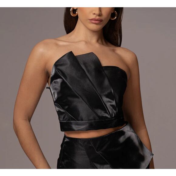 JLUXLABEL Tops - *NWT Jluxlabel Black Gala Pleated Corset Tube Top Black-M Satin Formal Party